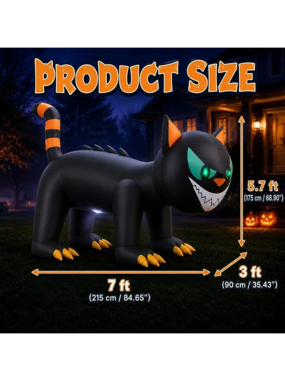 7FT Halloween Inflatable Black Cat Yard Decor with Moving Head & LED Lights